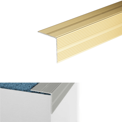 A34 35 x 35mm Anodised Aluminium Self Adhesive Non Slip Ribbed Treads Stair Nosing Edge Trim