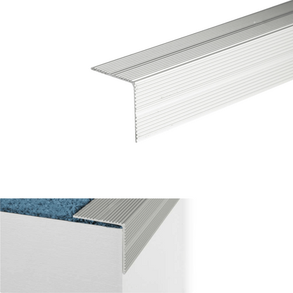 A34 35 x 35mm Anodised Aluminium Self Adhesive Non Slip Ribbed Treads Stair Nosing Edge Trim