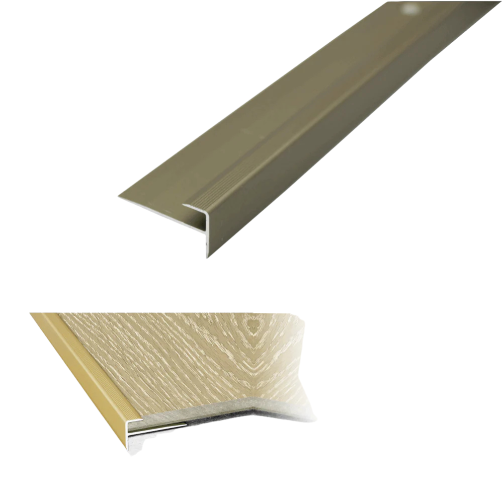 C24 28 x 14.5mm Anodised Aluminium LVT Stair nosing Edge Profile For 5mm Flooring