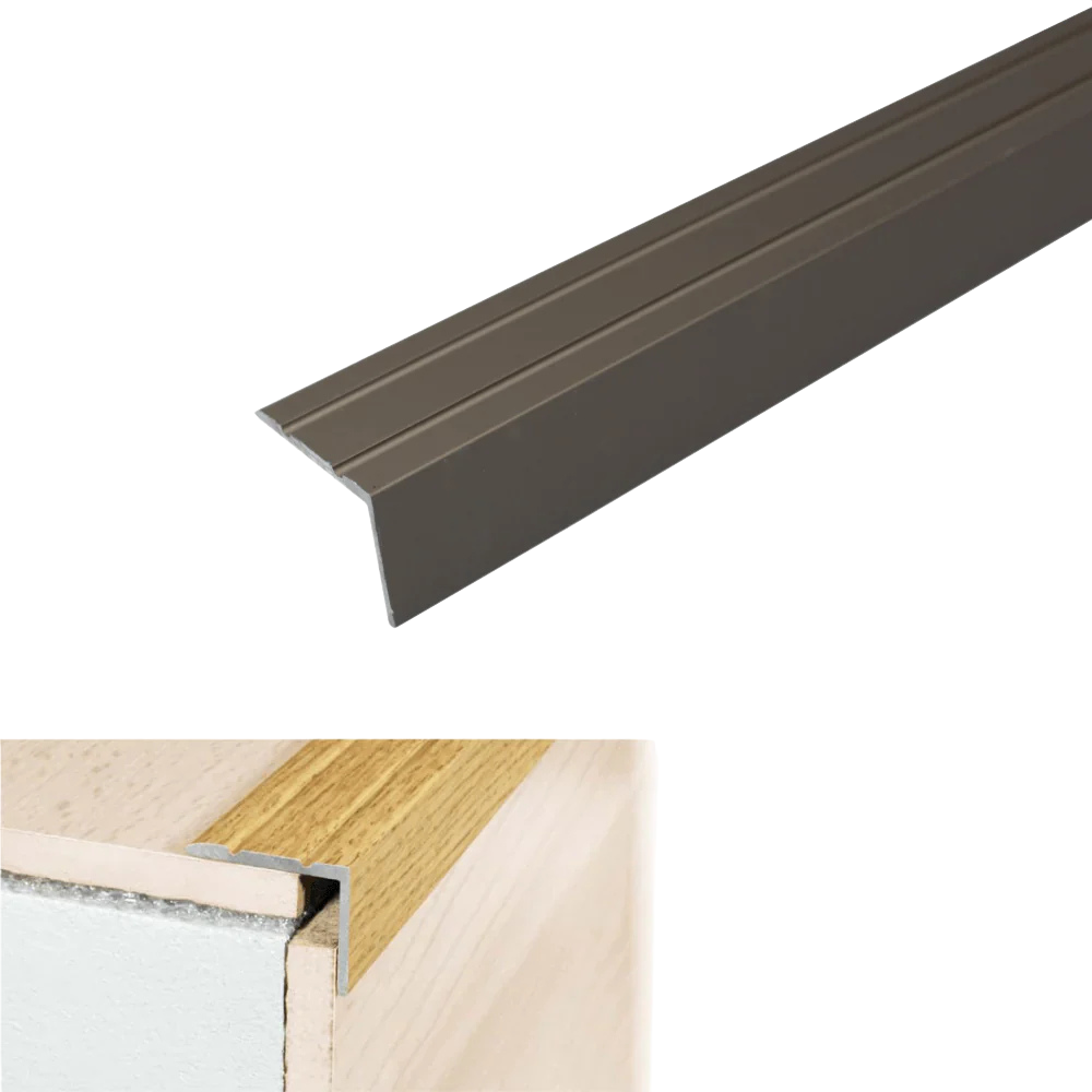 A36 25 x 20mm Anodised Aluminium Self Adhesive Stair Nosing Edge Trim