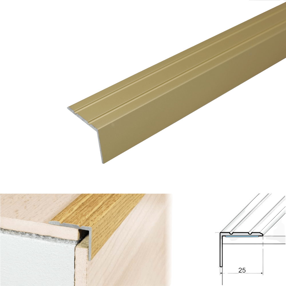 A36 25 x 20mm Anodised Aluminium Self Adhesive Stair Nosing Edge Trim