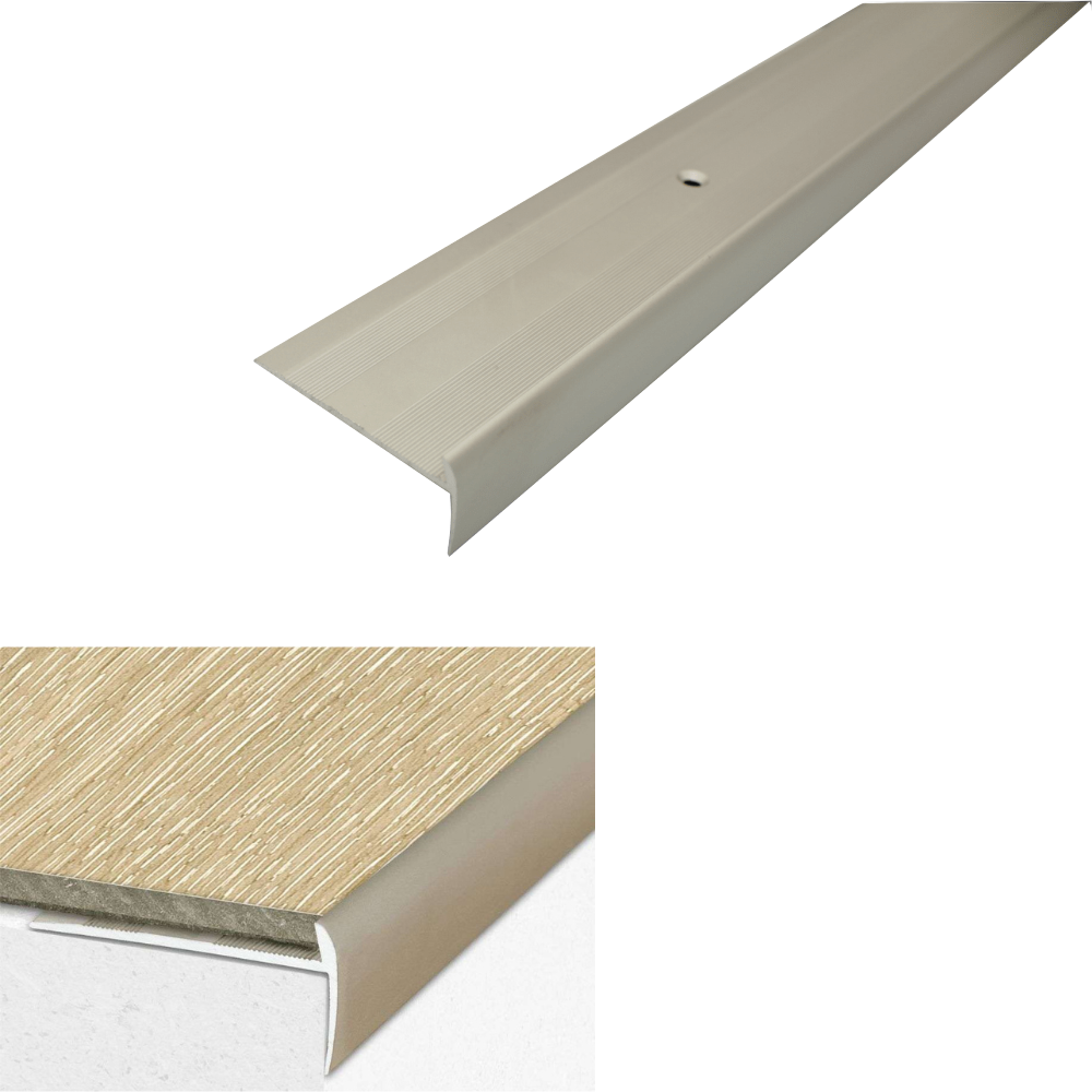 C27 44 x 20.5mm Anodised Aluminium LVT Stair nosing Edge Profile For 5mm Flooring