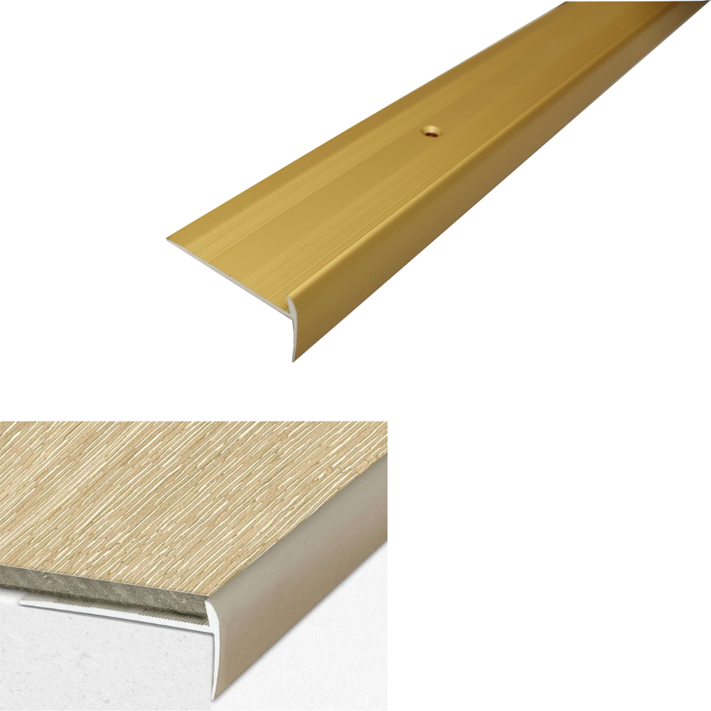 C27 44 x 20.5mm Anodised Aluminium LVT Stair nosing Edge Profile For 5mm Flooring