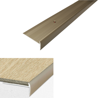 C27 44 x 20.5mm Anodised Aluminium LVT Stair nosing Edge Profile For 5mm Flooring
