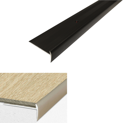 C27 44 x 20.5mm Anodised Aluminium LVT Stair nosing Edge Profile For 5mm Flooring