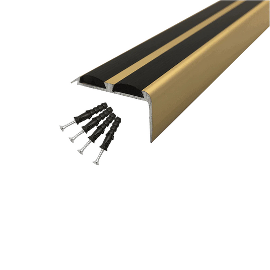 15 Pack Gold A37 0.9m x 36mm x 20mm Screw Fit Anodised Aluminium Non Slip Stair Nosing With Black Rubber