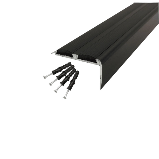 15 Pack Black A37 0.9m x 36mm x 20mm Screw Fit Anodised Aluminium Non Slip Stair Nosing With Black Rubber