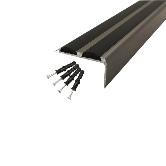 15 Pack Champagne A37 0.9m x 36mm x 20mm Screw Fit Anodised Aluminium Non Slip Stair Nosing With Black Rubber