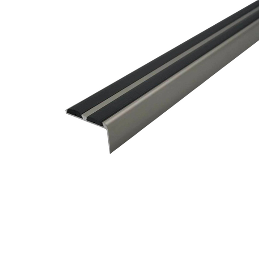 15 Pack Inox A37 0.9m x 36mm x 20mm Screw Fit Anodised Aluminium Non Slip Stair Nosing With Black Rubber