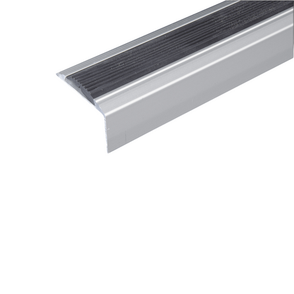 15 Pack Silver A38 0.9m x 46mm x 30mm Screw Fit Anodised Aluminium Non Slip Stair Nosing With Black Rubber
