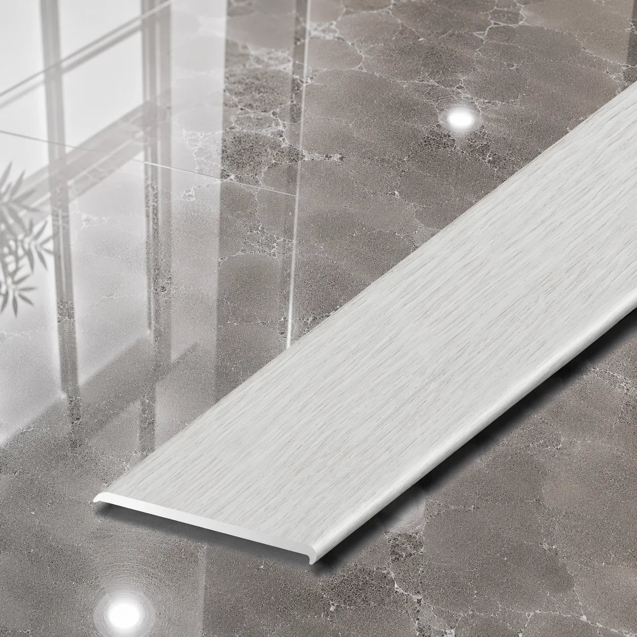 A08 35mm Aluminium Wood Effect Flat Self Adhesive Door Threshold Strip in Vailla Oak Color