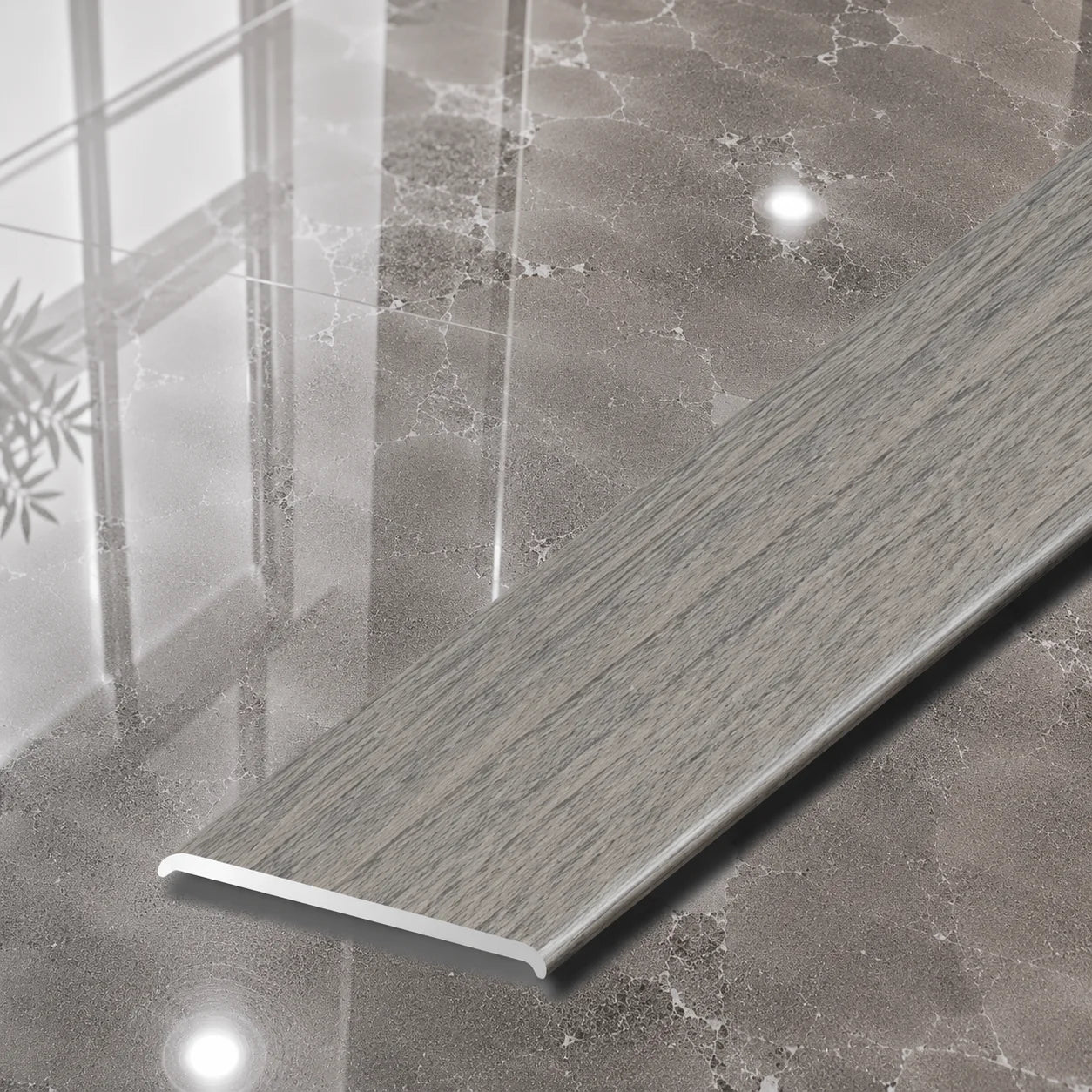 A08 35mm Aluminium Wood Effect Flat Self Adhesive Door Threshold Strip in Verden Oak Color