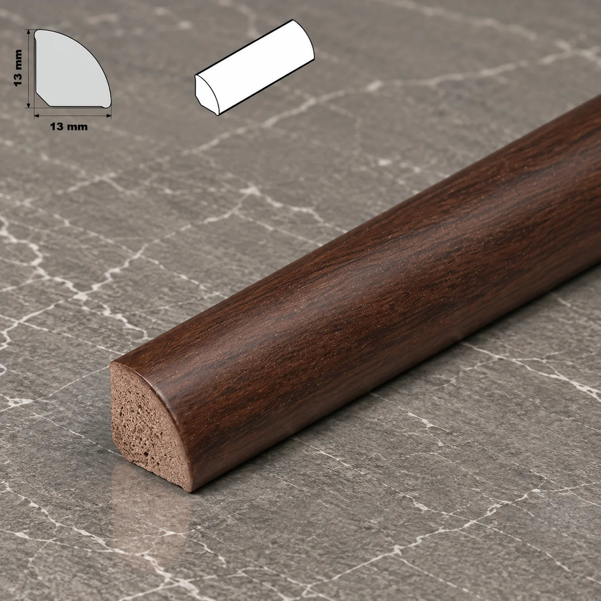 Decorative Flooring Window Edge Beading Worktop Strip uPVC 13mm Quadrant Trim Moulding In Walnut Color