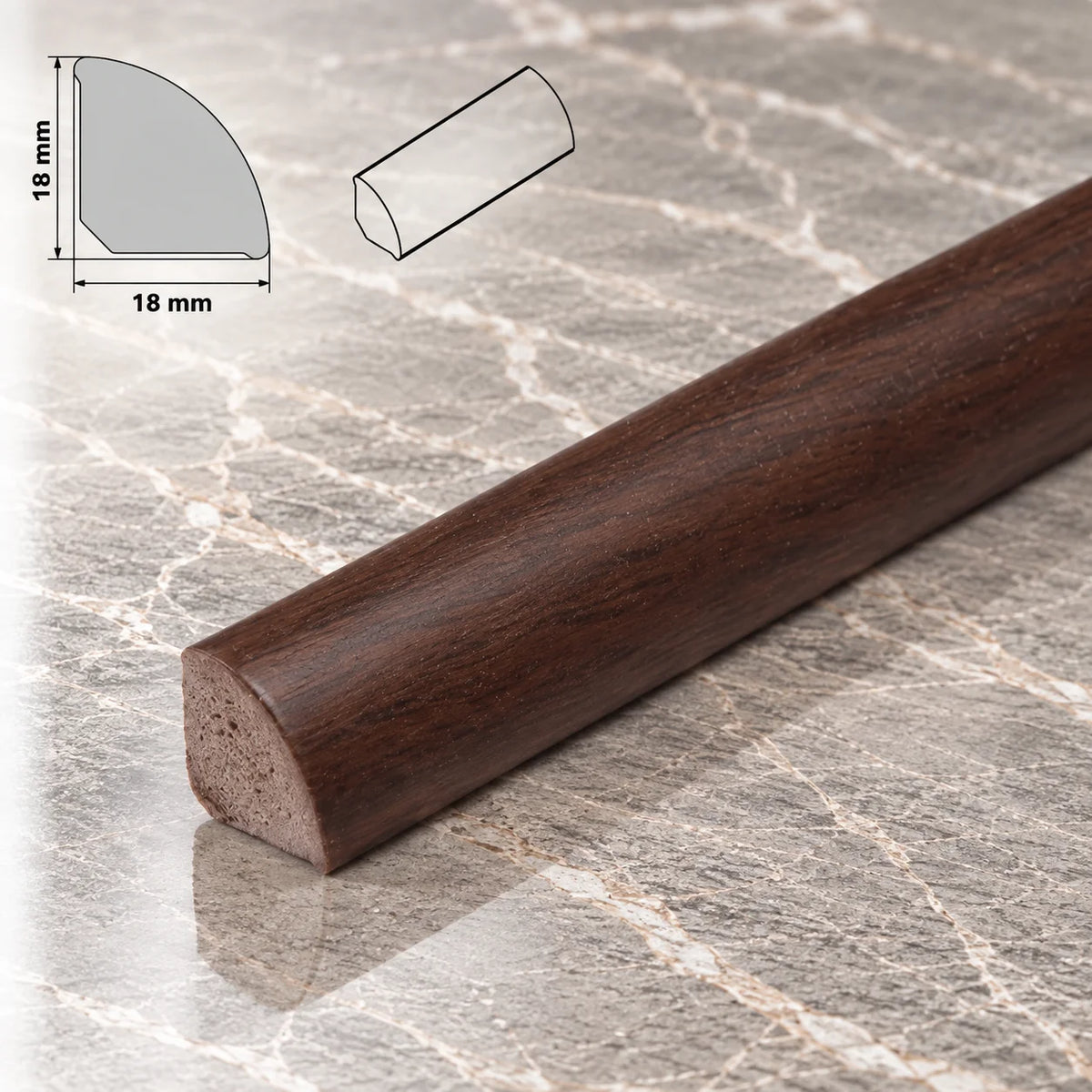 Decorative Flooring Window Edge Beading Worktop Strip uPVC 18mm Quadrant Trim Moulding In Walnut Color