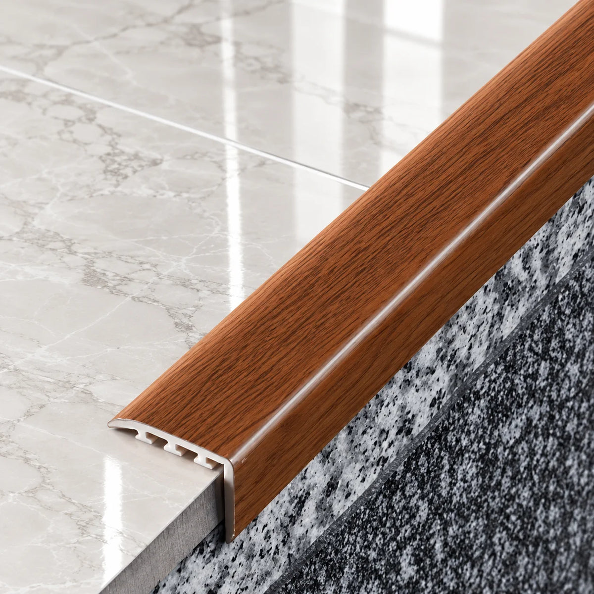 D-K0300 25x25mm Wood Effect PVC Stair Nosing Walnut 9E