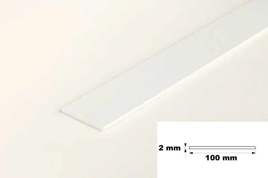 White PVC Plastic Bar Strip Roll Flat Architrave Trim Dia 2mm x 100mm