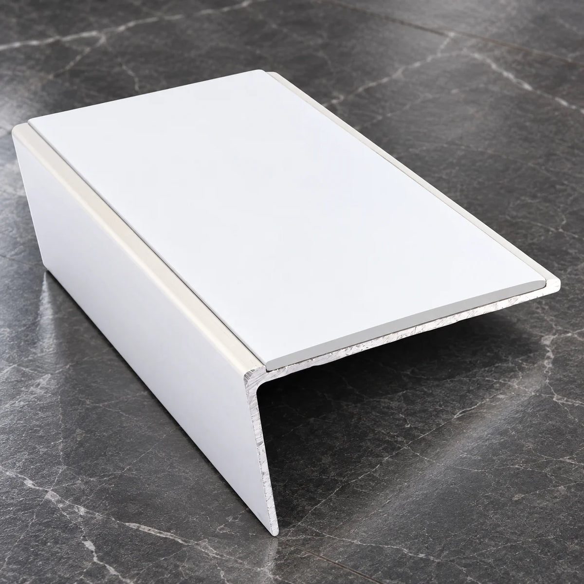 NSL02 57 x 32mm Aluminium Rakeback Stair Nosing with PVC Insert In White Color