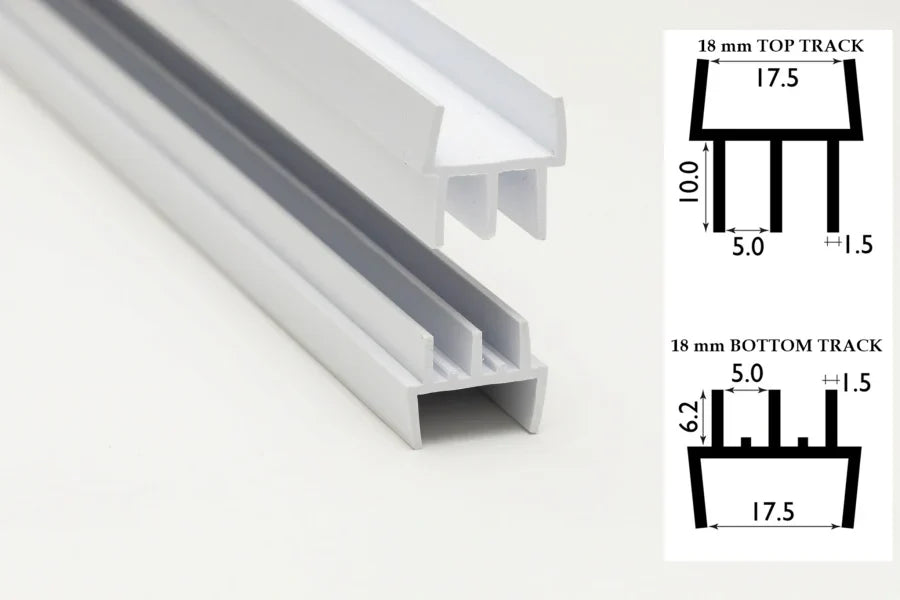White Clip-On Vivarium Top & Bottom Runners for 4mm Glass, 18mm Board Dimention