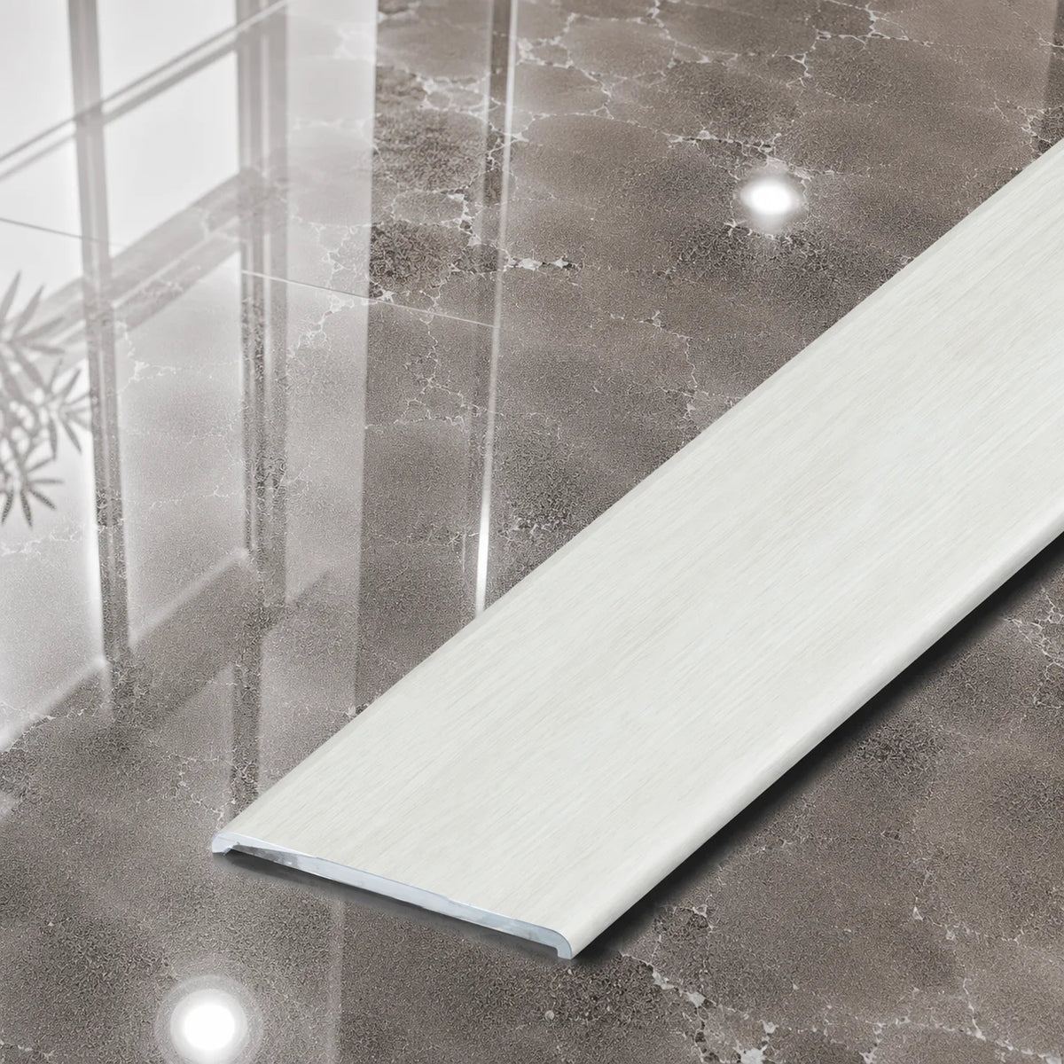A08 35mm Aluminium Wood Effect Flat Self Adhesive Door Threshold Strip in White Oak Color