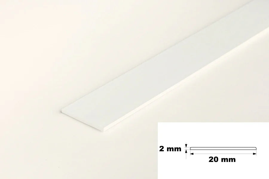 White PVC Plastic Bar Strip Flat Architrave Trim Diagram 2mm x 20mm