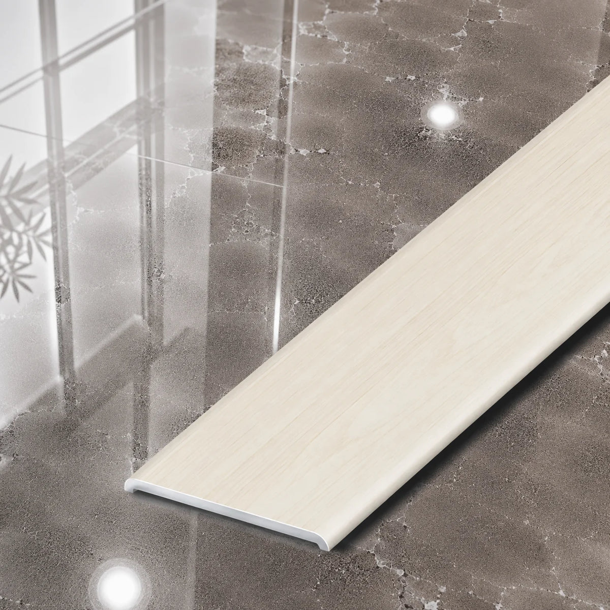 A08 35mm Aluminium Wood Effect Flat Self Adhesive Door Threshold Strip in White Pine Color