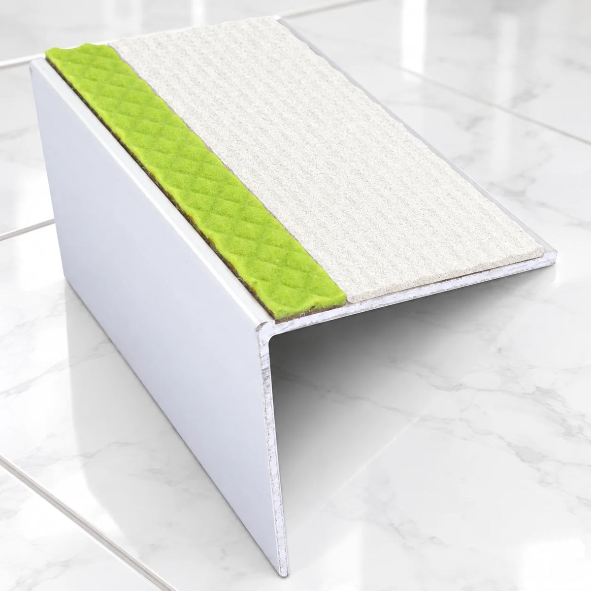 ASL20 57x55mm DDA Aluminium Non-Slip Stair Nosing In White Tredsafe