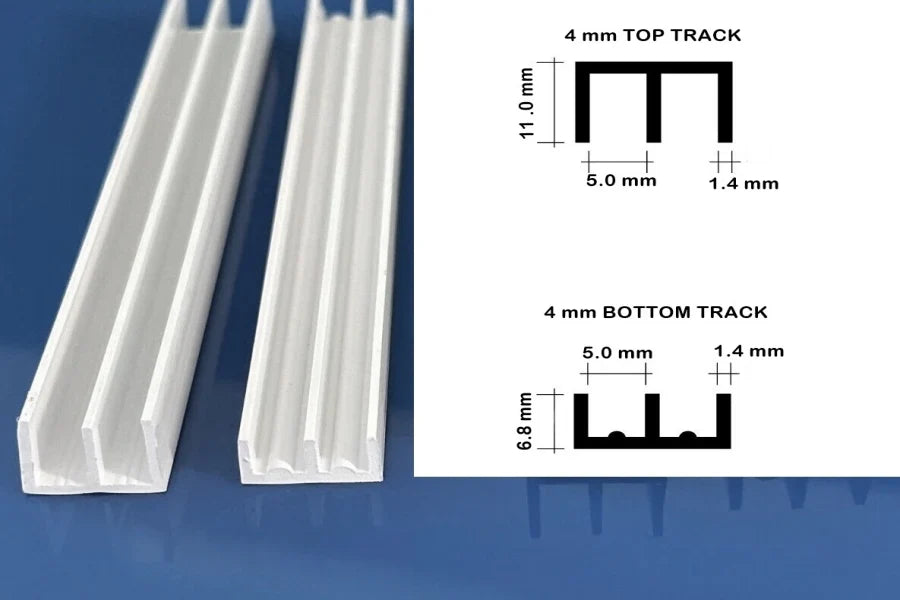 White Vivarium Top & Bottom Glass Runners Double Track for 4mm Dimension