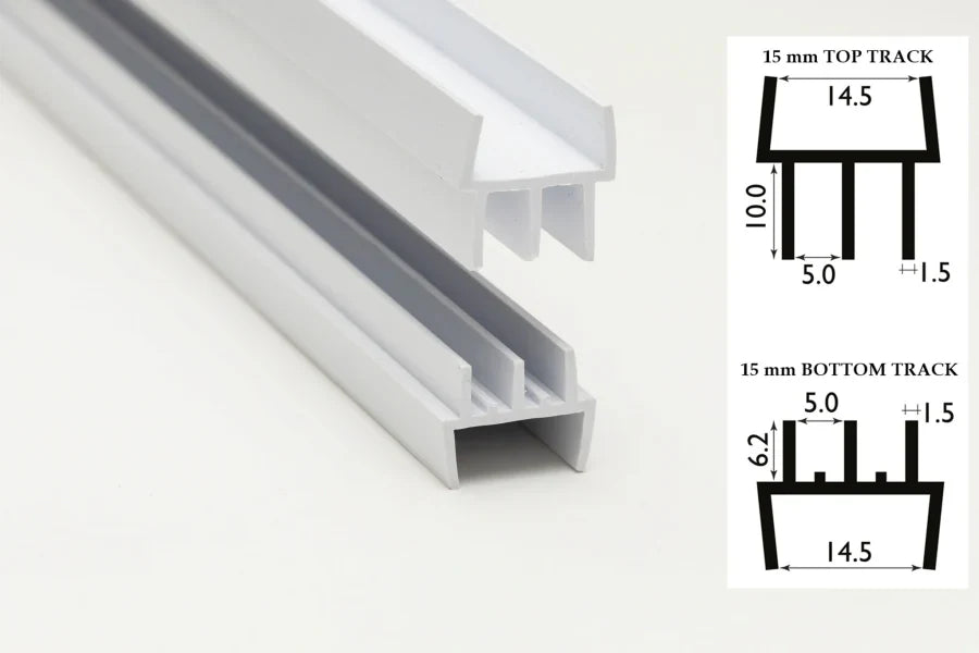 White Clip-On Vivarium Top & Bottom Runners for 4mm Glass, 15mm Board Diagram