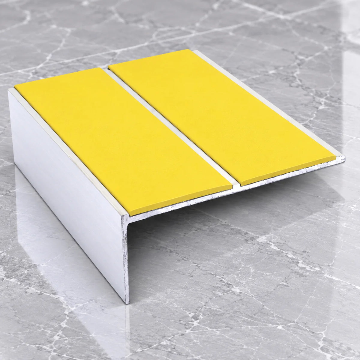 NSL09 85 x 32mm Aluminium Non Slip Stair Nosing with Dual PVC Inserts In Yellow Color