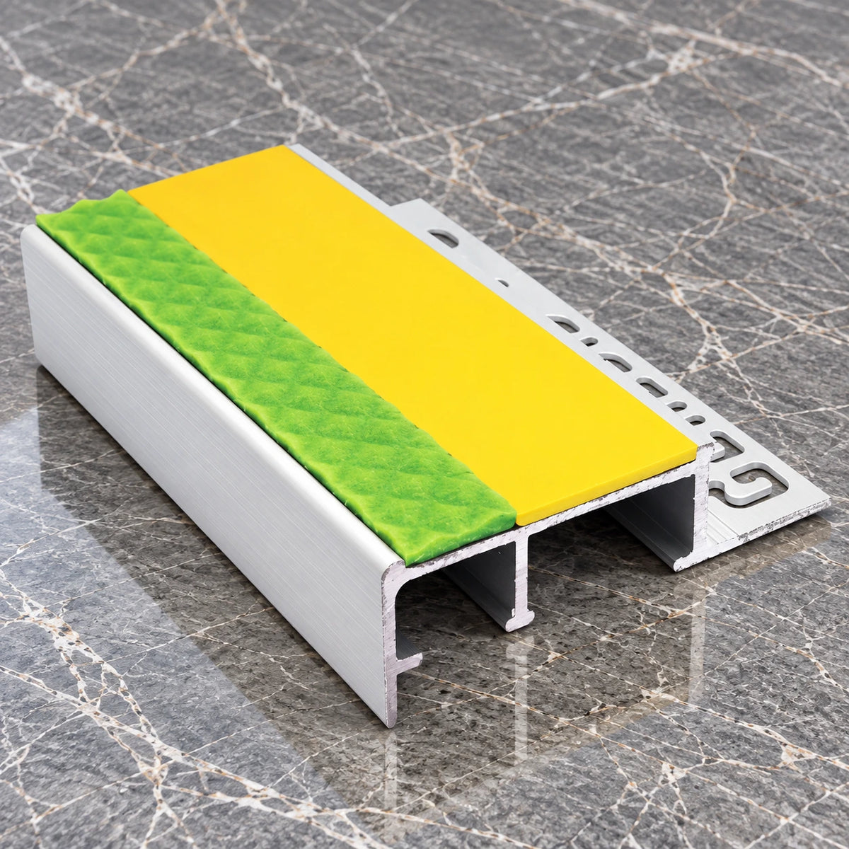 45x20mm Aluminium Tile-In Stair Nosing for 10–12.5mm Tiles In Yellow Color