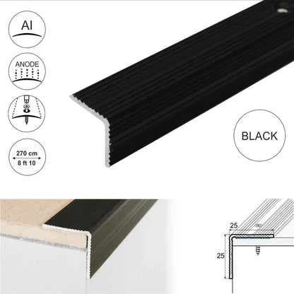 A40 25 x 25mm Anodised Aluminium Non Slip Ribbed Treads Stair Nosing Edge Trim