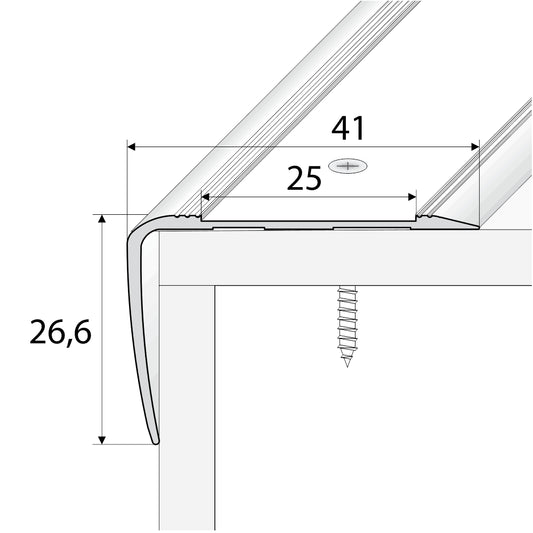 A44 41 x 26.6mm Anodised Aluminium Non Slip Stair Nosing Edge Trim With Non Slip Tape