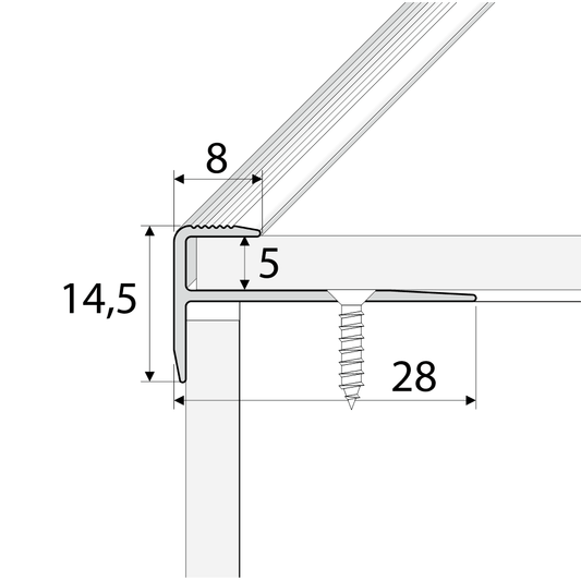 C24 28 x 14.5mm Anodised Aluminium LVT Stair nosing Edge Profile For 5mm Flooring