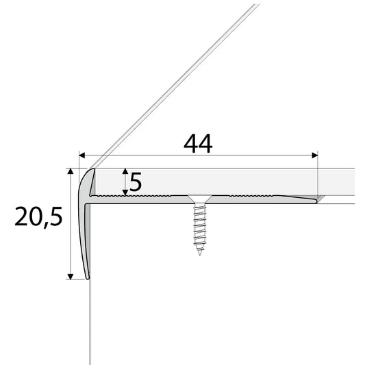 C27 44 x 20.5mm Anodised Aluminium LVT Stair nosing Edge Profile For 5mm Flooring