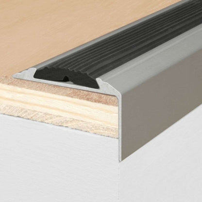 Anodised Aluminium Non Slip Stair Nosing With Black Rubber