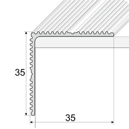 A34 35 x 35mm Anodised Aluminium Self Adhesive Non Slip Ribbed Treads Stair Nosing Edge Trim