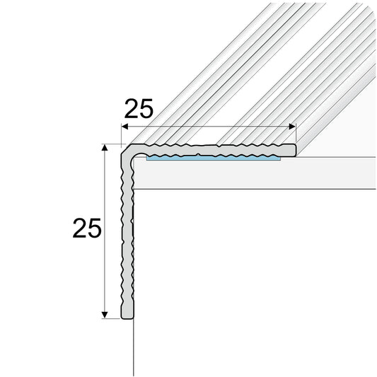 A40 25 x 25mm Anodised Aluminium Non Slip Ribbed Treads Stair Nosing Edge Trim