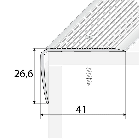 A42 41 x 26.6mm Anodised Aluminium Non Slip Ribbed Treads Stair Nosing Edge Trim