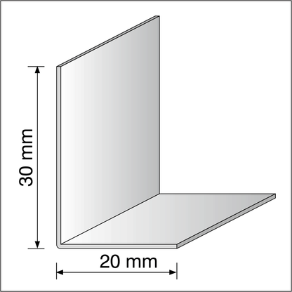 Diagram of a right-angle metal bracket with dimensions labeled