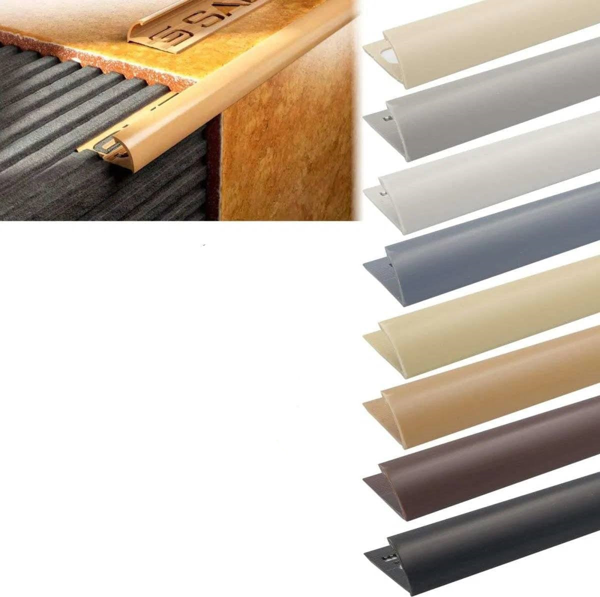 PVC Round Edge tile trim in 8, 10, or 12.5mm depth. 2.5m length. Ideal for tile edges, borders, or floor transitions. Clean, durable finish for wall or floor use.