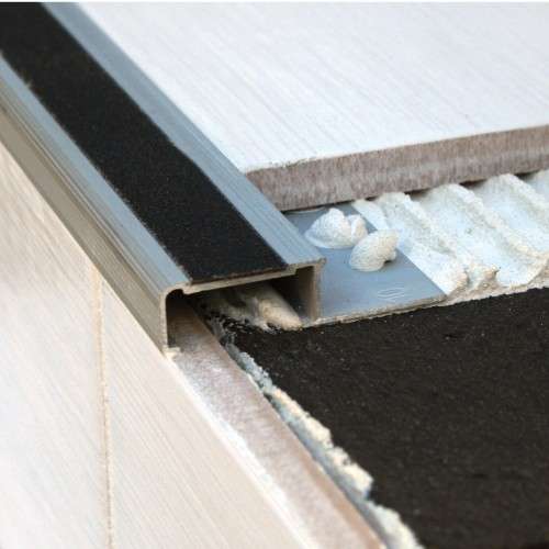 NLC Tile-In Aluminium Stair Nosing with Silicone Carbide Insert – Anti Slip Edge Trim for 10-12.5mm Ceramic Tile Stairs