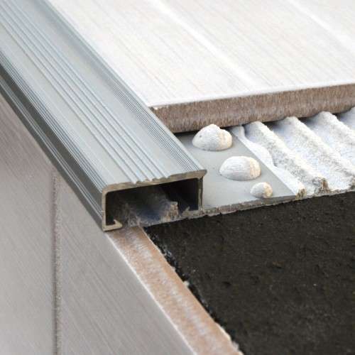 NLM Tile-In Aluminium Stair Nosing 10-12mm Tiles – Grooved Anti Slip Step Edge Trim