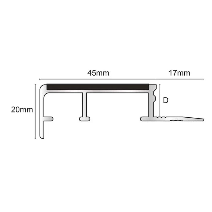 NTS 2.8m Slimline Ceramic Tile-In Non-Slip Aluminium Stair Nosing – PVC Insert