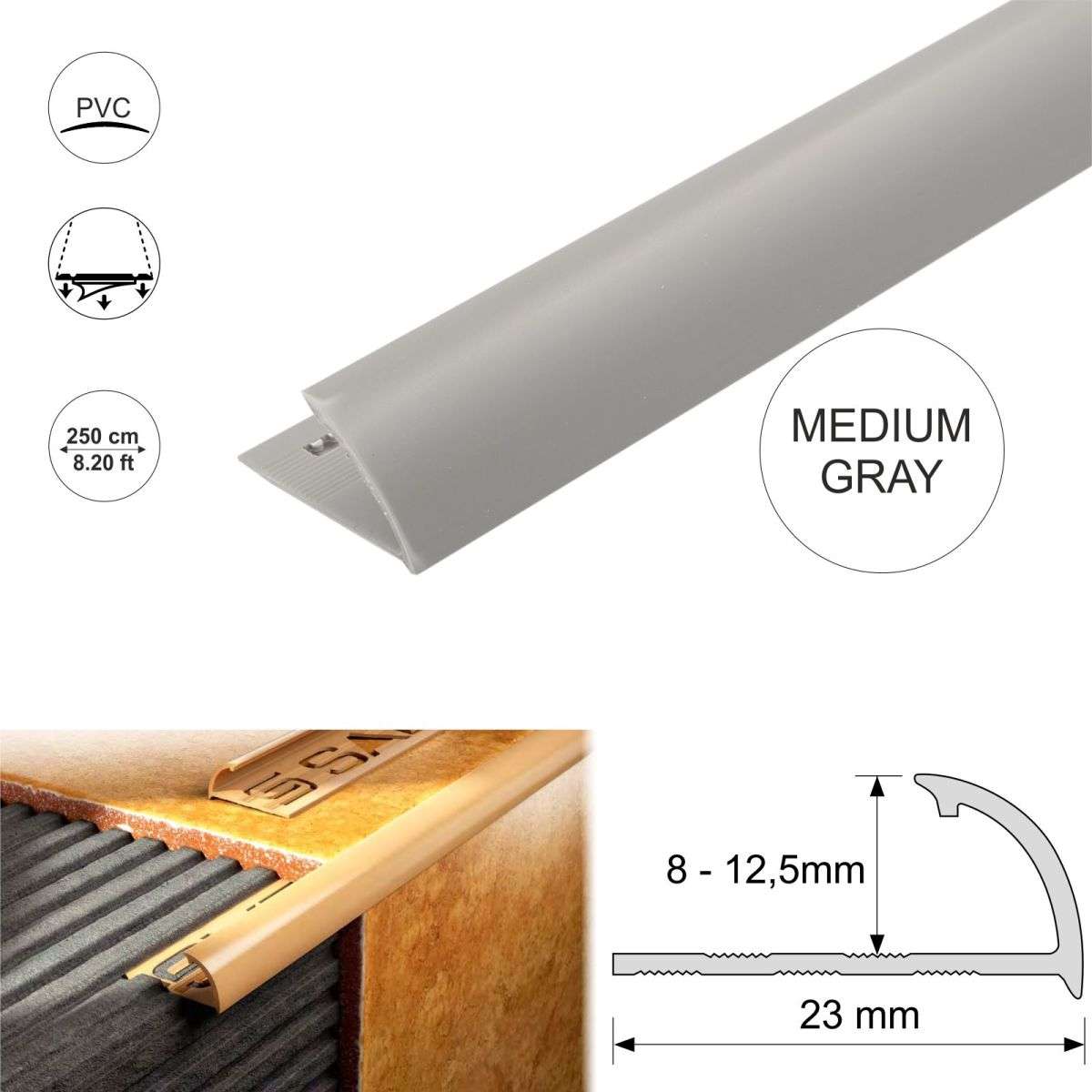 Round Edge PVC Tile Trims Quadrant Tile 8,10,12.5mm