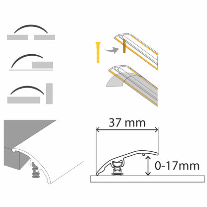 Aluminium Floor Edging Strip Door Threshold Adjustable for Smooth Floor Transitions S16