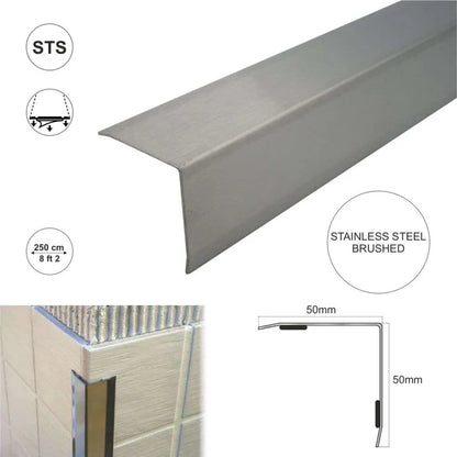 Stainless steel angle wall cladding corner trim protector bevelled edges 50x50mm