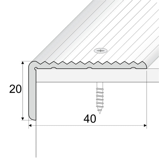 A33 40 x 20mm Anodised Aluminium Non Slip Ribbed Treads Stair Nosing Edge Trim